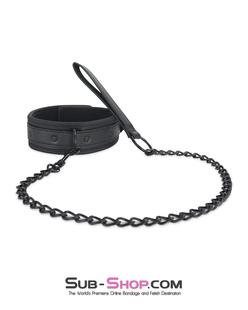 0657DL      Dark Side Padded Matte Black Collar with Leash Set