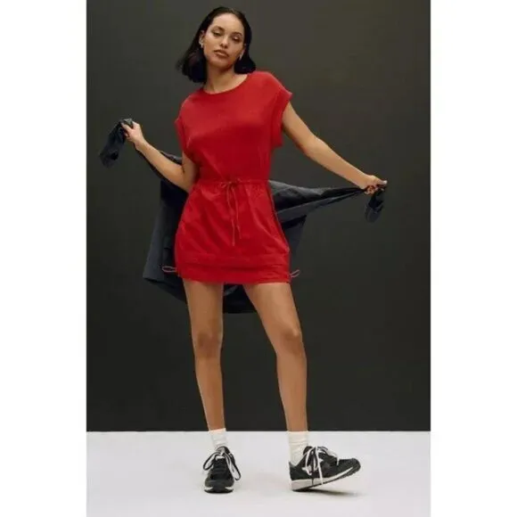073 Daily Practice by Anthropologie Short-Sleeve Mini Dress Red NWT Size XS