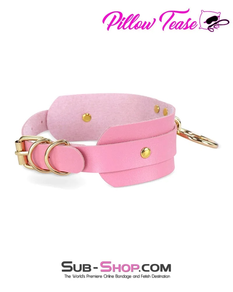 0787DL      Pretty Princess Pink Bondage Collar with Gold Hardware