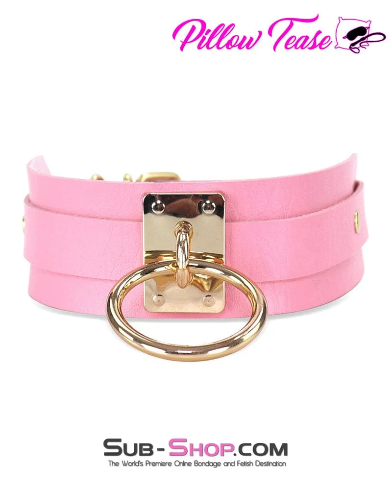 0787DL      Pretty Princess Pink Bondage Collar with Gold Hardware