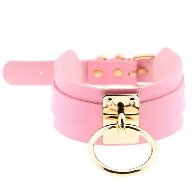 0787DL      Pretty Princess Pink Bondage Collar with Gold Hardware