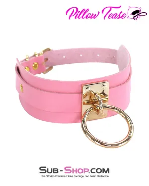 0787DL      Pretty Princess Pink Bondage Collar with Gold Hardware
