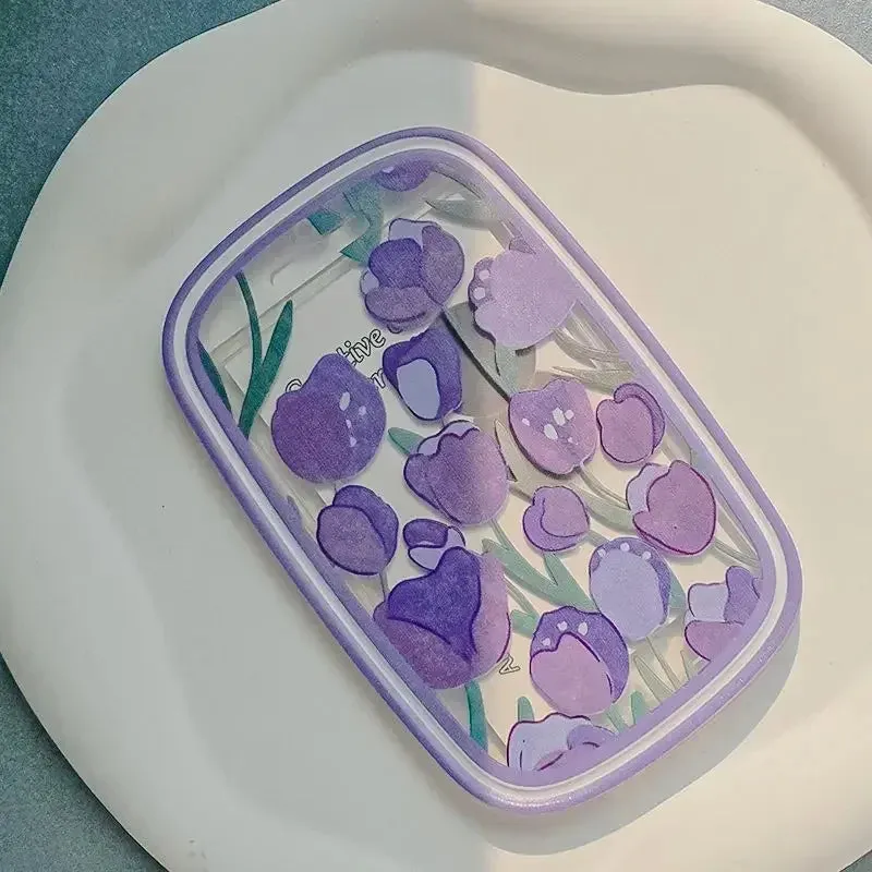 1 Piece Cute Tulip Card Holder for Kids Asethtic Tuilp Floral Series Photocard Holder Lovely Flower Student Card Protector Film