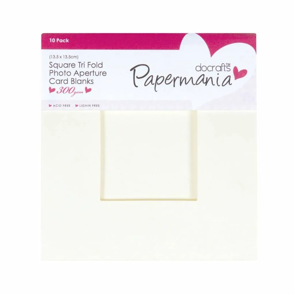 10 x Papermania Tri Fold Square Window Aperture Blank Cards Envelopes Pack Cream