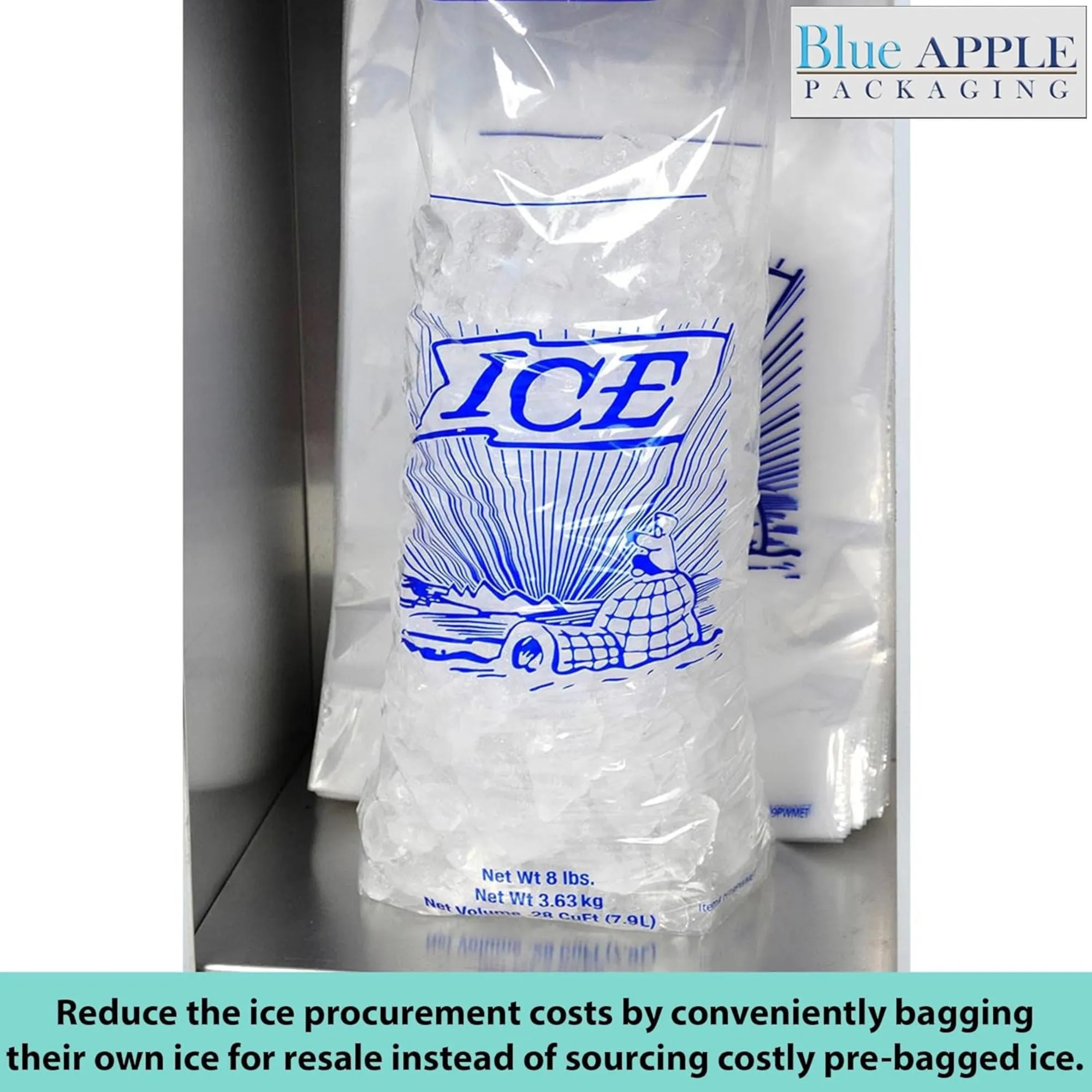 11X19 4 BG 1.5 LP inches Ice Bags on Header Printed 8 lb 1.25 Mil
