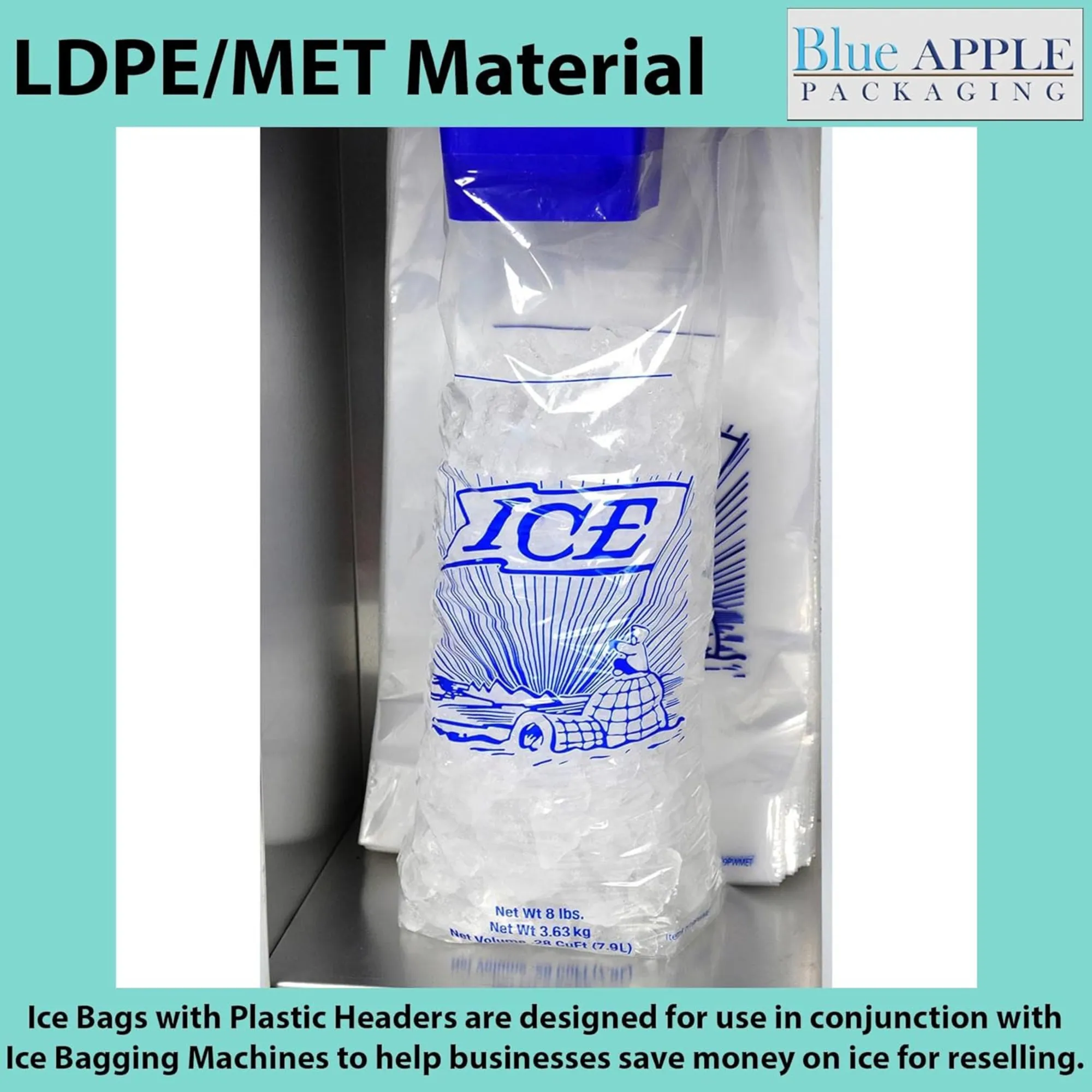 11X19 4 BG 1.5 LP inches Ice Bags on Header Printed 8 lb 1.25 Mil