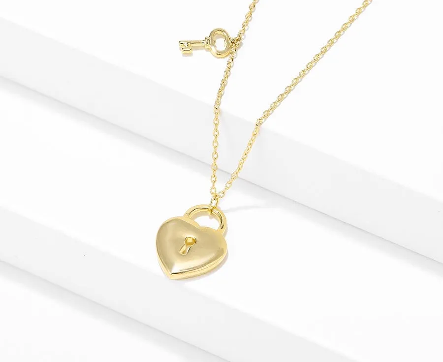 14K Gold Plated Heart & Key Necklace