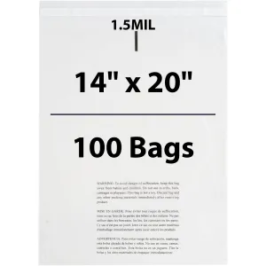 14X20 Inches Poly Bags With Suffocation Warning  1.5 Mil Lip and Tape