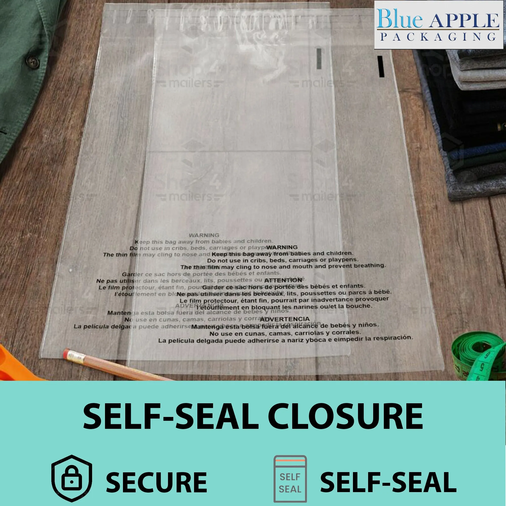 14X20 Inches Poly Bags With Suffocation Warning  1.5 Mil Lip and Tape