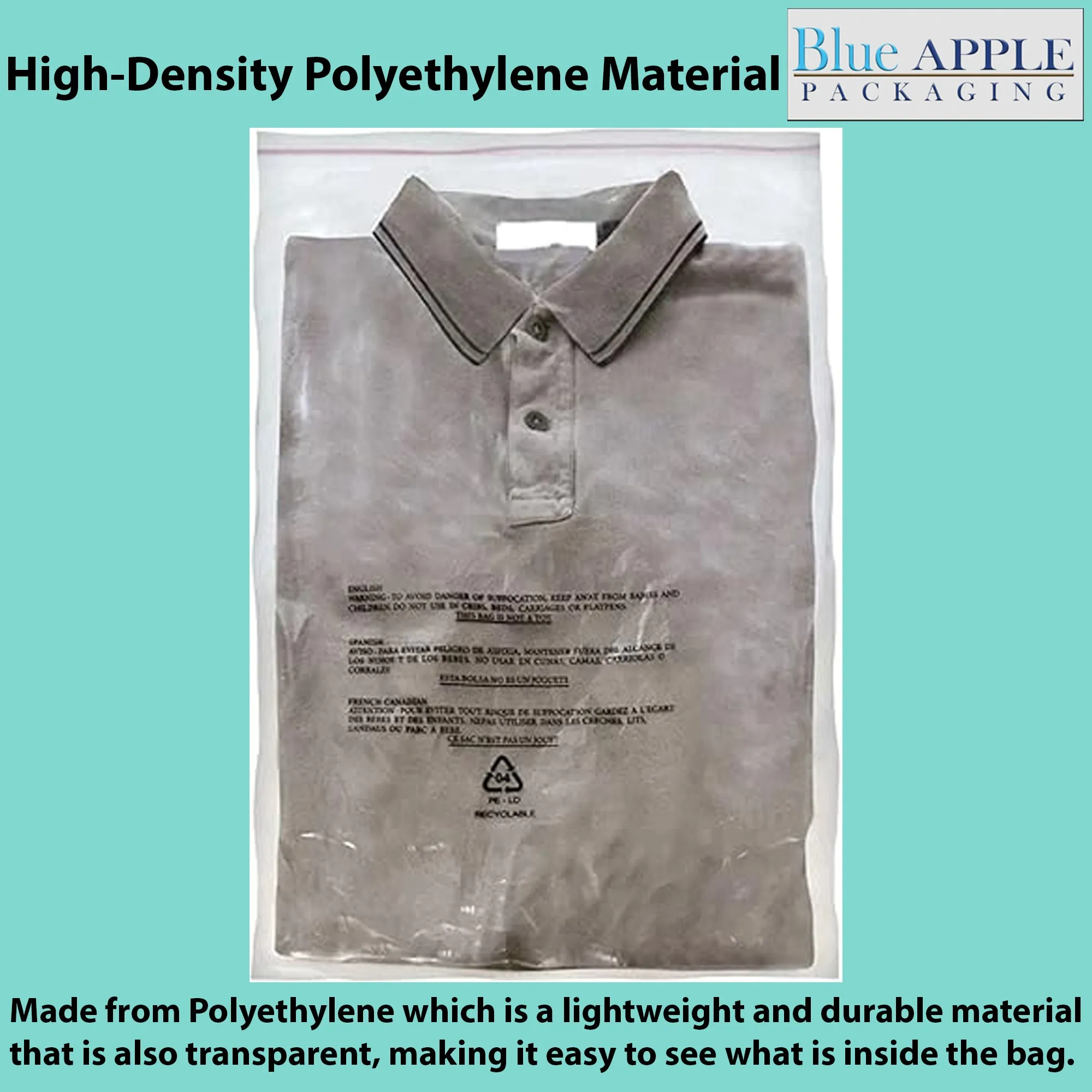 14X20 Inches Poly Bags With Suffocation Warning  1.5 Mil Lip and Tape