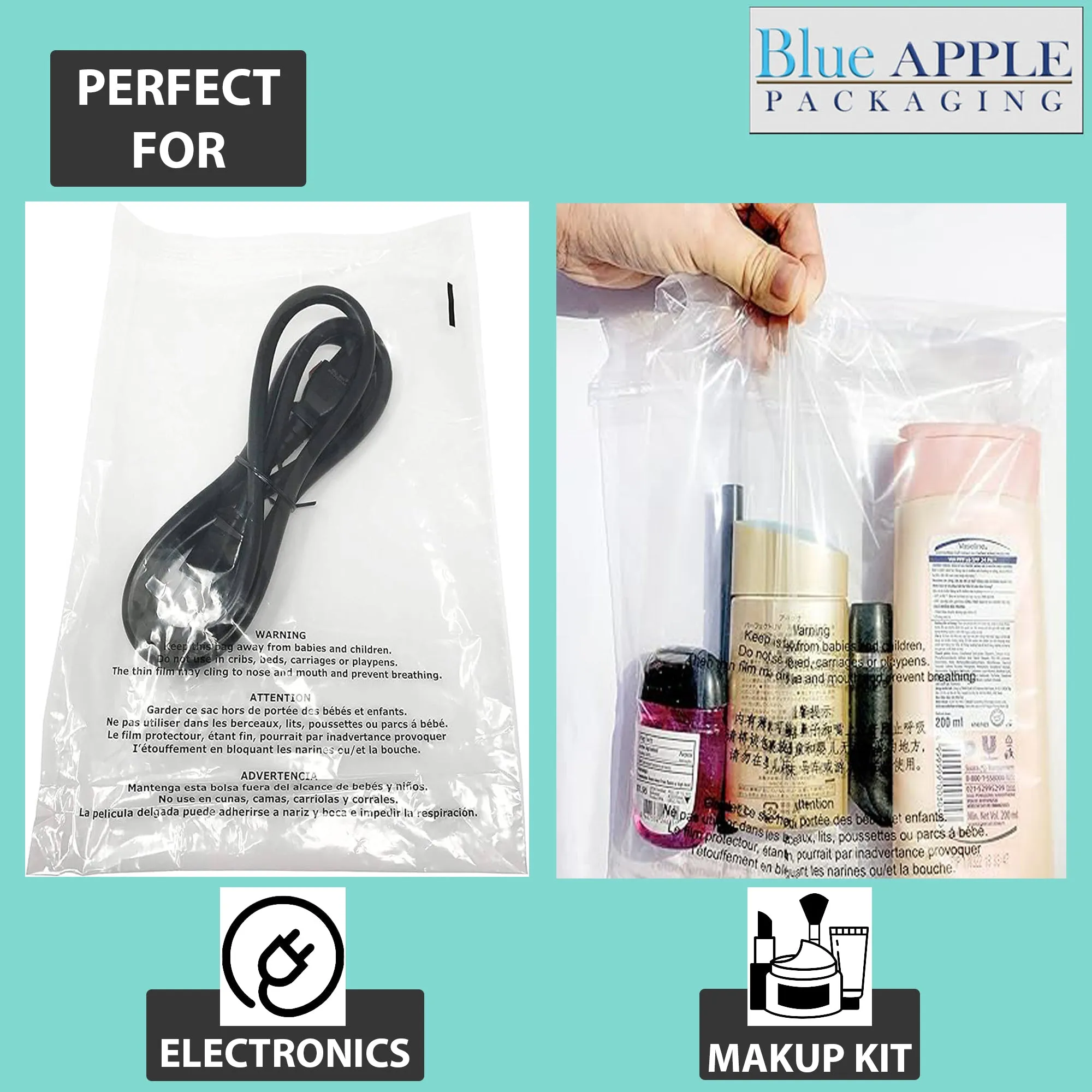14X20 Inches Poly Bags With Suffocation Warning  1.5 Mil Lip and Tape