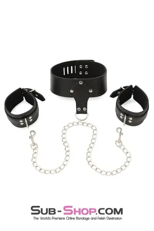 1507M      Locking Collar with Detachable Chained Wrist Cuffs Set