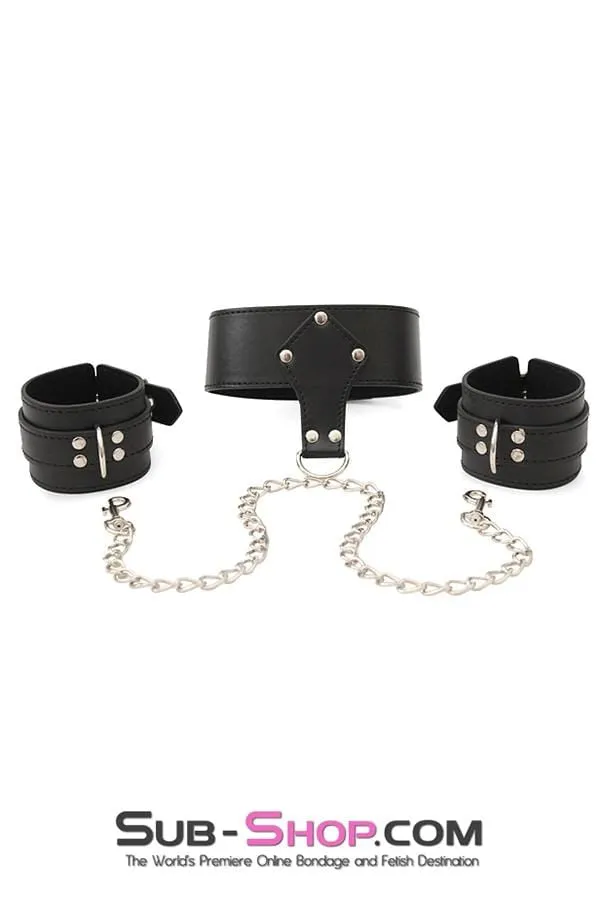 1507M      Locking Collar with Detachable Chained Wrist Cuffs Set
