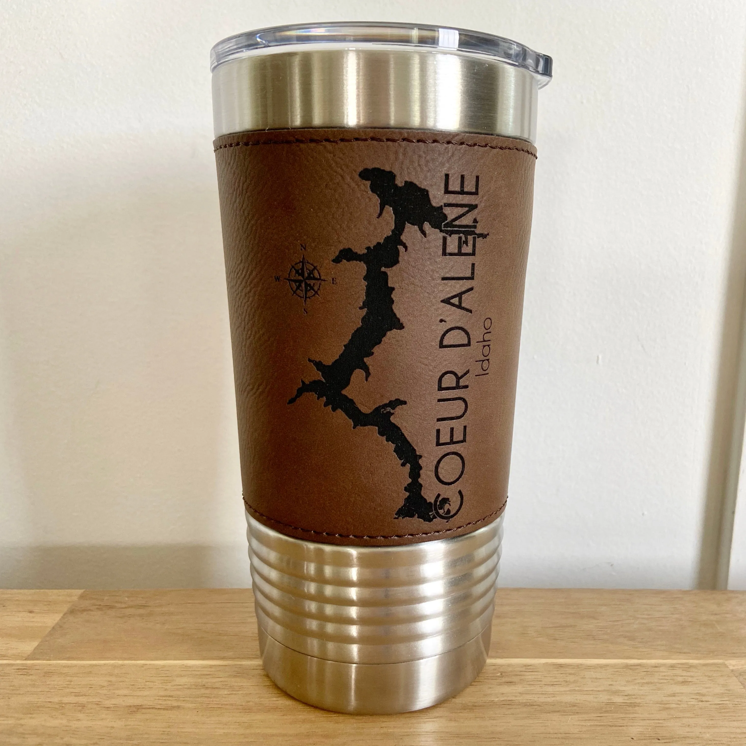 20oz Leatherette Coeur D’Alene Idaho Double Wall Insulated Idaho Tumbler