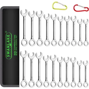 22 Piece Combination Mini Wrench Set (Metric & Imperial) 4-11mm & 5/32'' to 7/16''