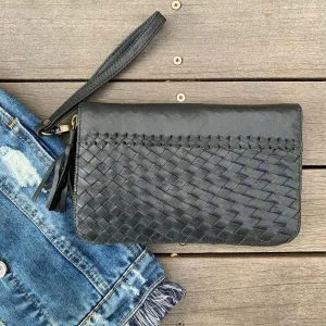 22302 Weave & Stitch Zip around Wallet- Black
