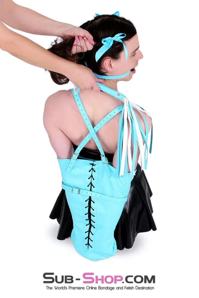 3716RS-SIS      Sissy Whipped Diamond Blue and White Leatherette Fat Tail Whip