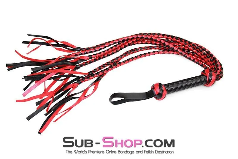 3760RS      30” Braided Multi-Tail Bullwhip Flogger, Red and Black