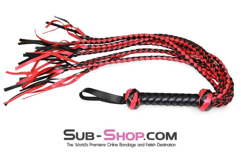 3760RS      30” Braided Multi-Tail Bullwhip Flogger, Red and Black