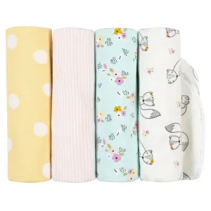 4-Pack Baby Girls Fox Flannel Receiving Blankets