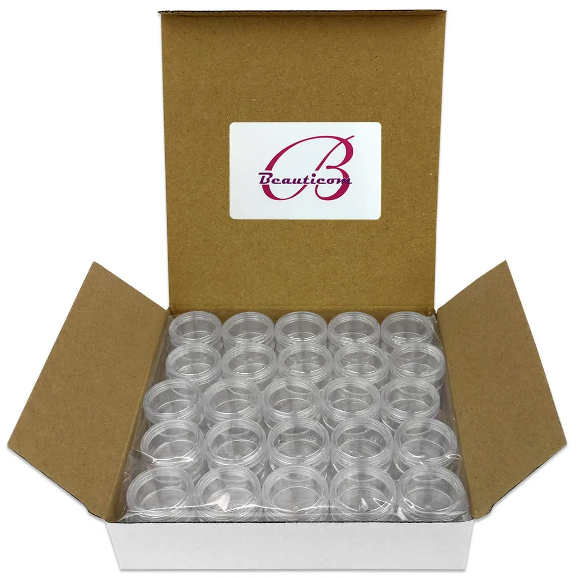 50 New Empty 5 Grams Acrylic Clear round Jars - BPA Free Containers for Cosmetic, Lotion, Cream, Makeup, Bead, Eye Shadow, Rhinestone, Samples, Pot, 5G/5Ml (Clear Lid (50 Jars)