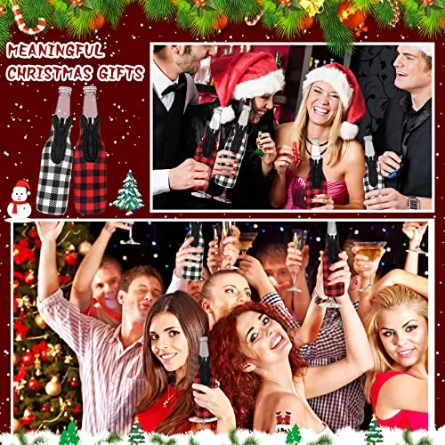 8 Pcs Christmas Beer Bottle Insulator Sleeve Plaid Pattern Neoprene Insulated Bottle Jackets Xmas Zipper Beer Bottle Sleeve Keep Bottle Beer Cold Hands Warm for 12 oz Christmas Classic Gift, 2 Styles