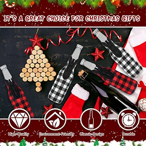 8 Pcs Christmas Beer Bottle Insulator Sleeve Plaid Pattern Neoprene Insulated Bottle Jackets Xmas Zipper Beer Bottle Sleeve Keep Bottle Beer Cold Hands Warm for 12 oz Christmas Classic Gift, 2 Styles