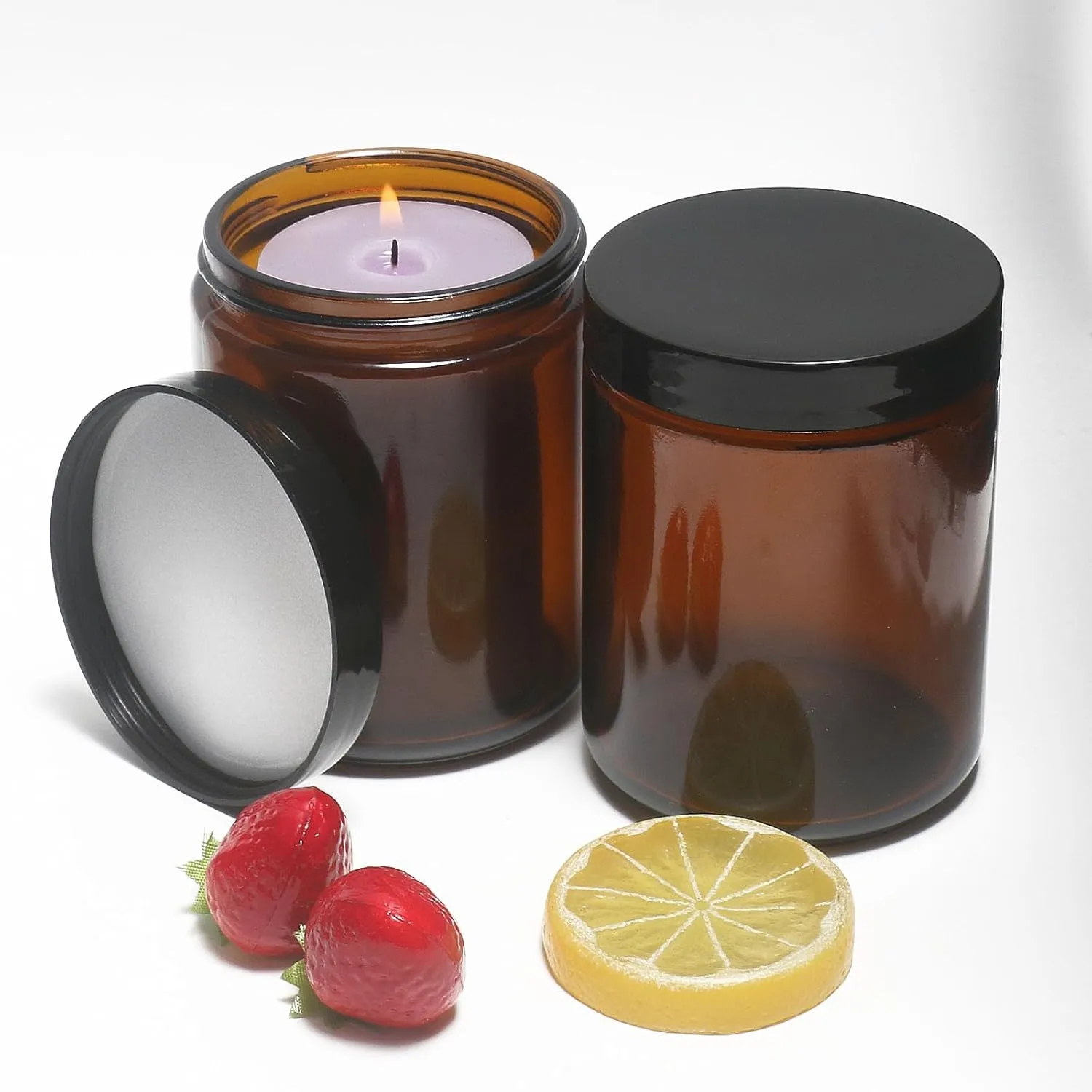 8Oz Glass Jars with Lids, 2 Pack Jars Amber 250G Empty round Cosmetic Containers for Sample, Powder,Body Butter,Cream, Lotion, Spice