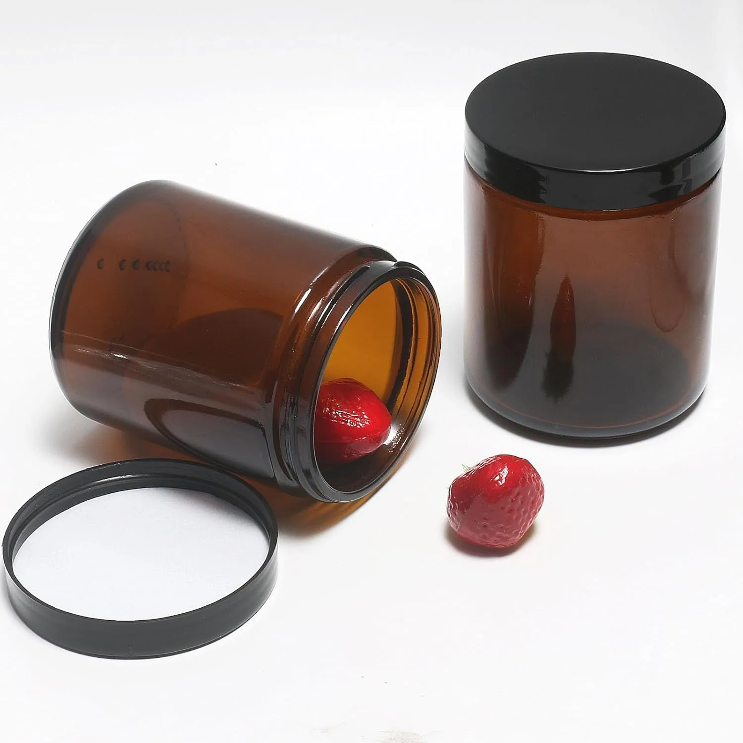 8Oz Glass Jars with Lids, 2 Pack Jars Amber 250G Empty round Cosmetic Containers for Sample, Powder,Body Butter,Cream, Lotion, Spice