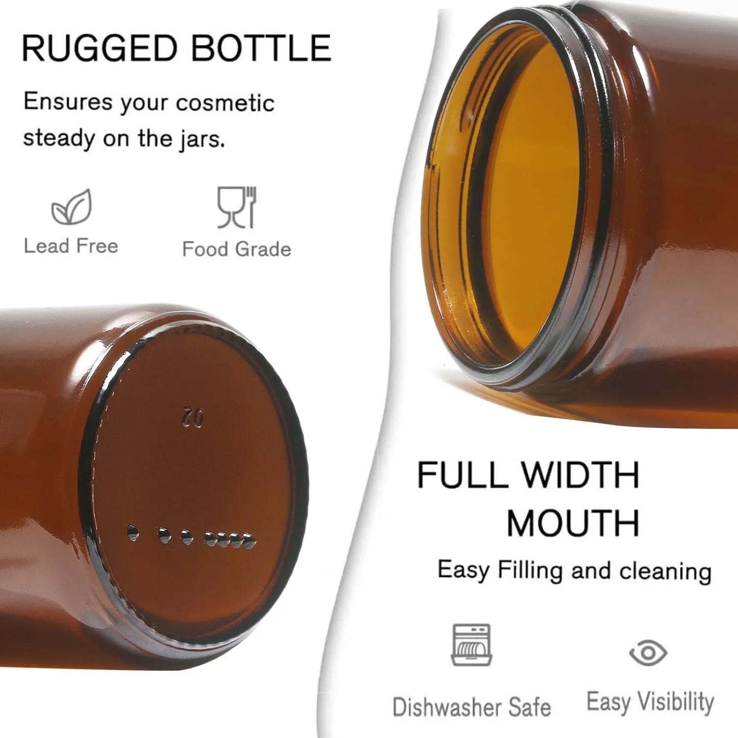 8Oz Glass Jars with Lids, 2 Pack Jars Amber 250G Empty round Cosmetic Containers for Sample, Powder,Body Butter,Cream, Lotion, Spice