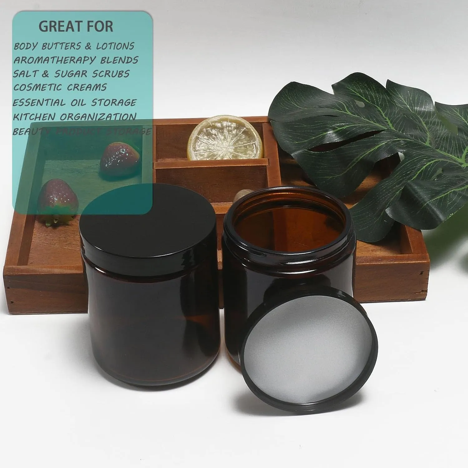 8Oz Glass Jars with Lids, 2 Pack Jars Amber 250G Empty round Cosmetic Containers for Sample, Powder,Body Butter,Cream, Lotion, Spice
