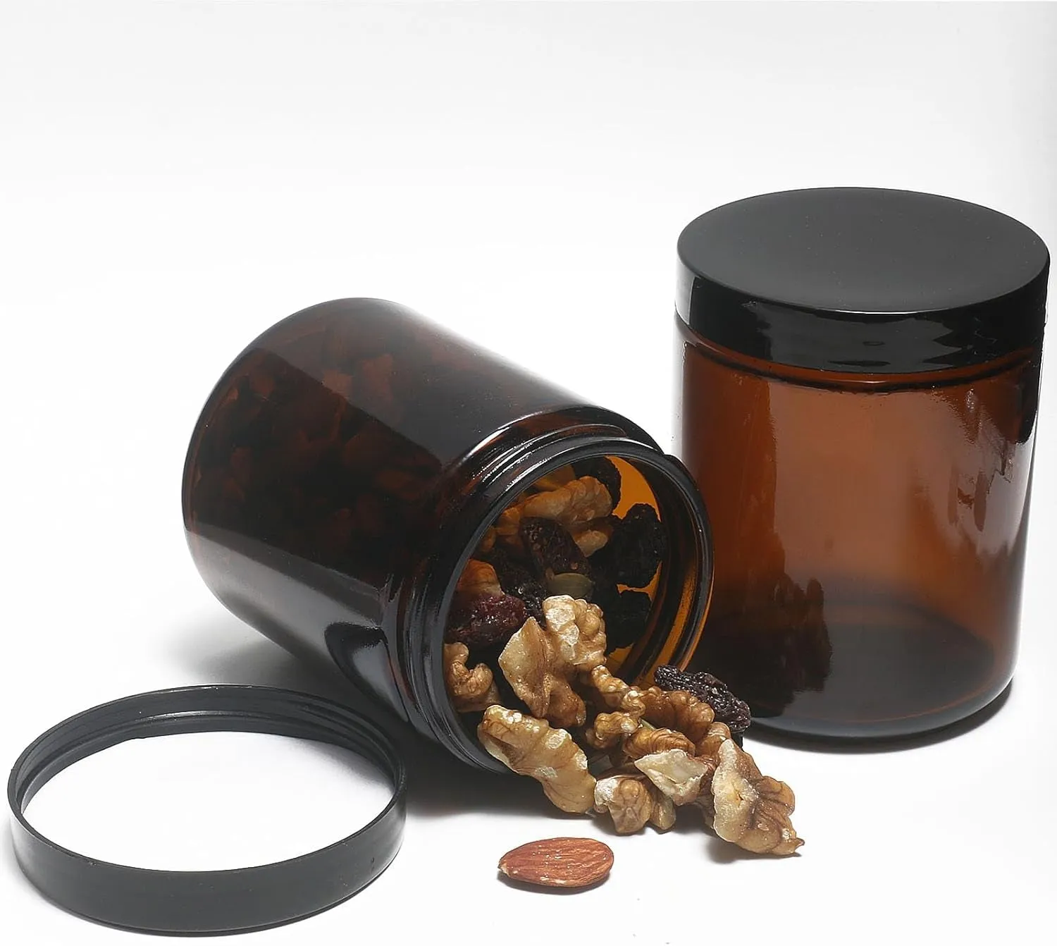 8Oz Glass Jars with Lids, 2 Pack Jars Amber 250G Empty round Cosmetic Containers for Sample, Powder,Body Butter,Cream, Lotion, Spice