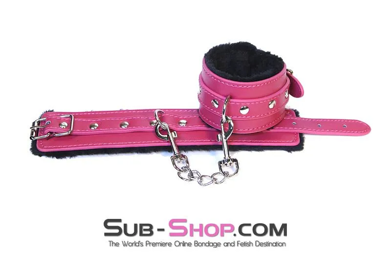 9048DL      Fur Lined Sex Bomb Pink Wrist Bondage Cuffs and Chain Set