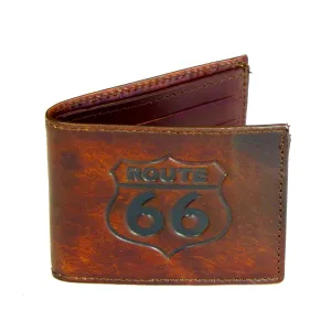 AB330-66  Antique Finish Slim Billfold- Route 66