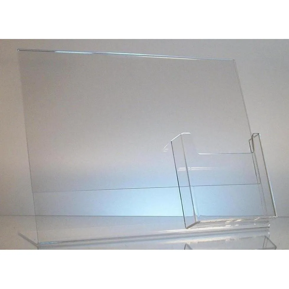 Acrylic 11" x 8-1/2" Slanted Sign Holder with 4x9 Tri-Fold Brochure Holder