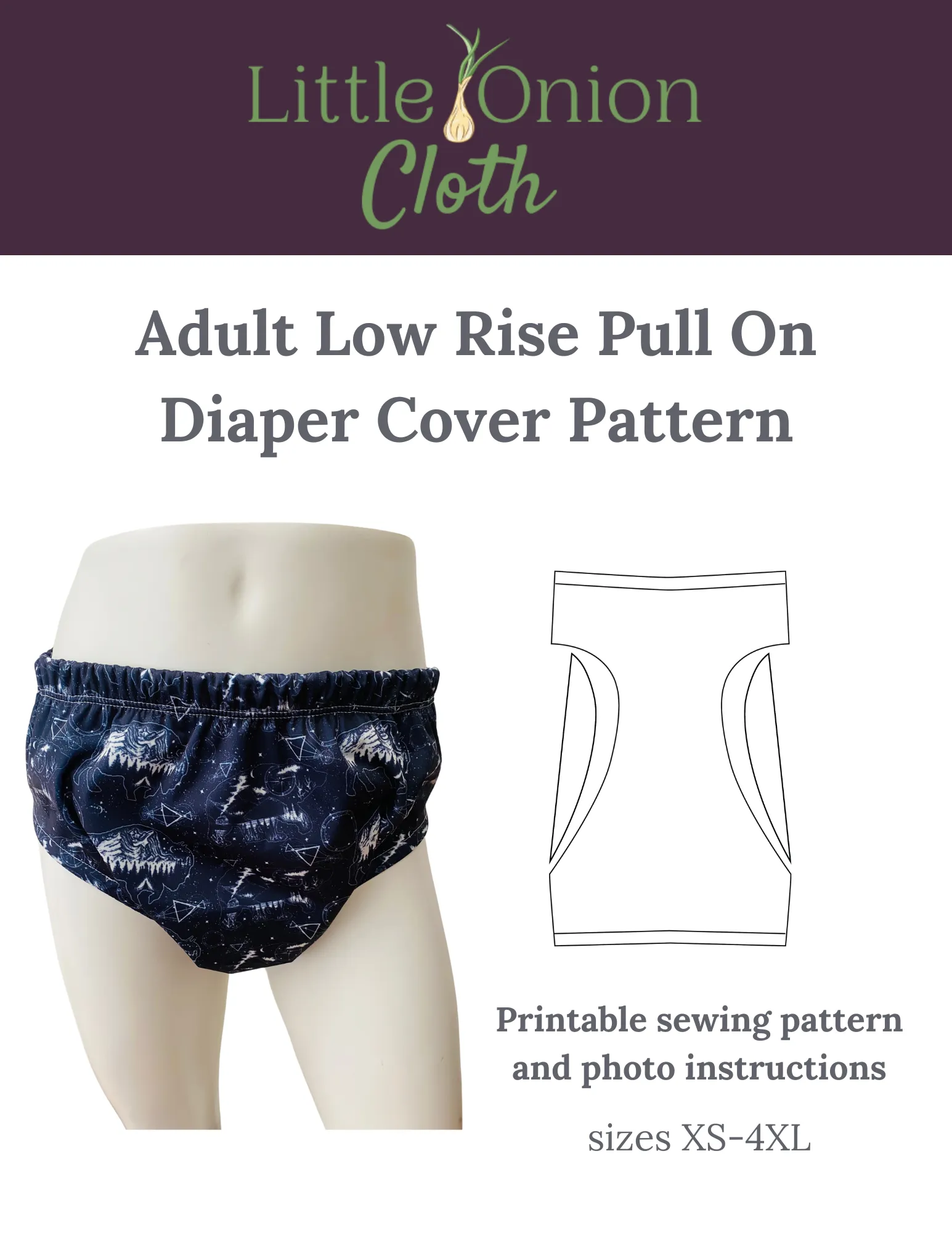 Adult Low Rise Diaper Cover Sewing Pattern