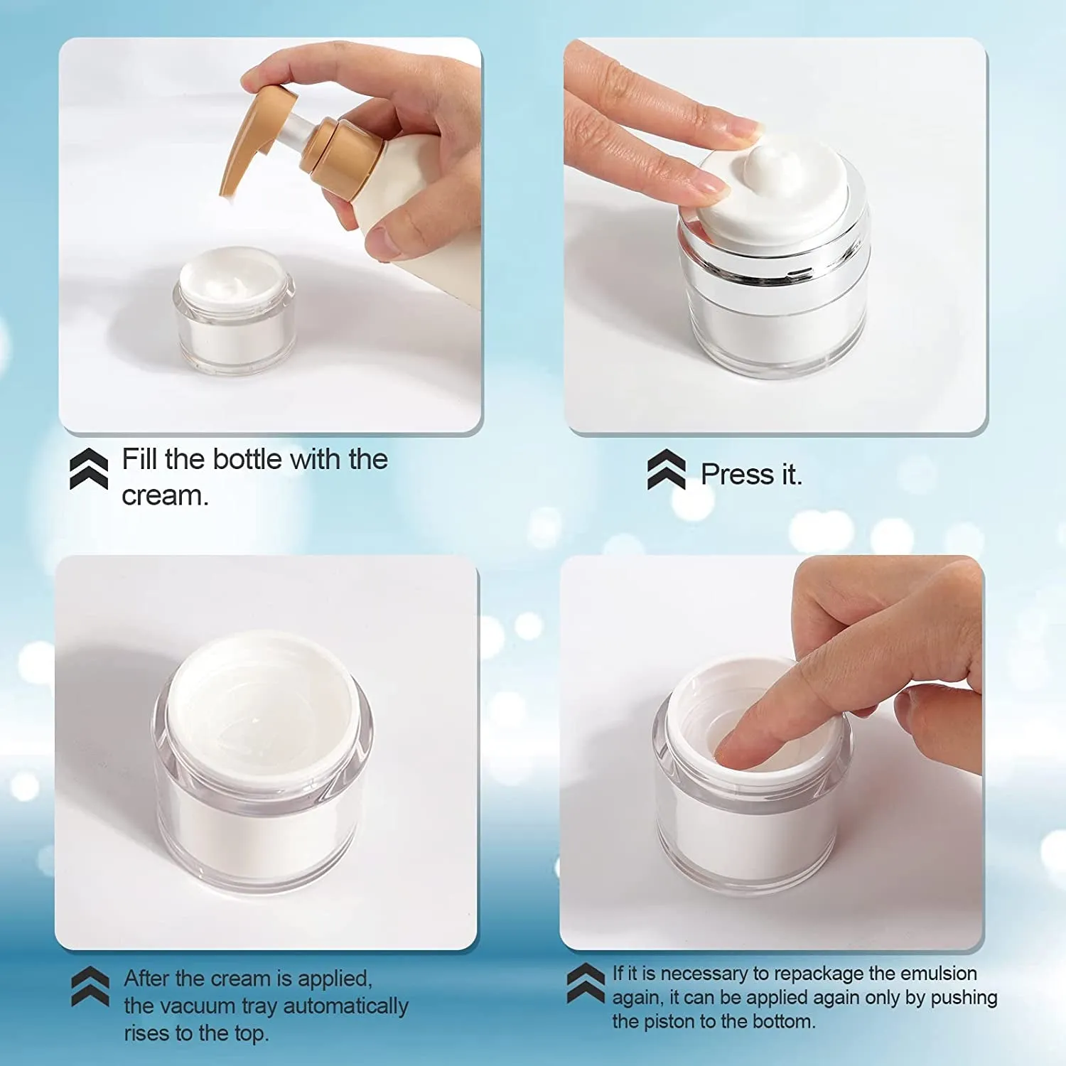 Airless Pump Jar - 0.5 Oz Travel Lotion Container Pump Dispenser for Cream, Refillable Empty Subpackage Jar Vacuum Bottle for Moisturizer, Skincare, Makeup