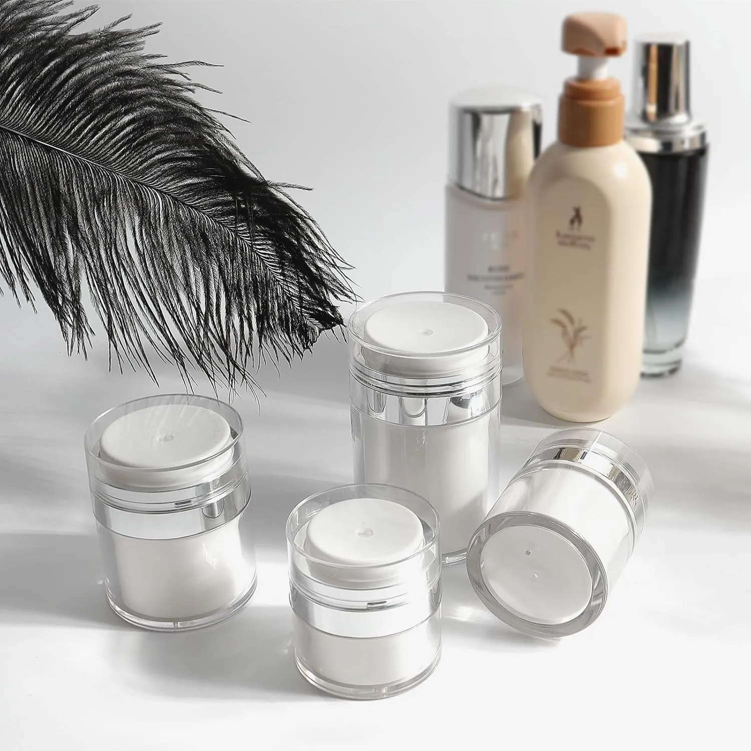 Airless Pump Jar - 0.5 Oz Travel Lotion Container Pump Dispenser for Cream, Refillable Empty Subpackage Jar Vacuum Bottle for Moisturizer, Skincare, Makeup