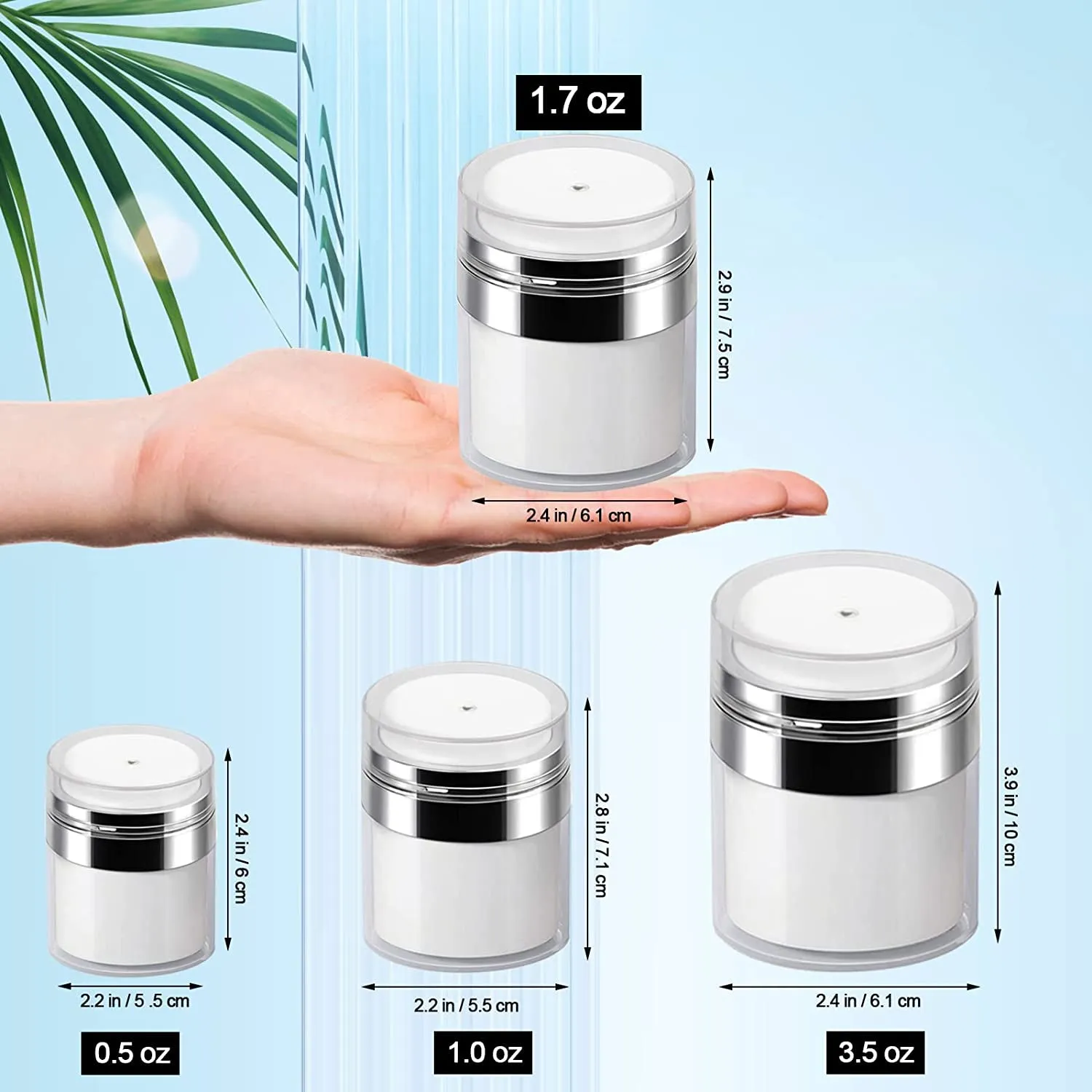 Airless Pump Jar - 0.5 Oz Travel Lotion Container Pump Dispenser for Cream, Refillable Empty Subpackage Jar Vacuum Bottle for Moisturizer, Skincare, Makeup