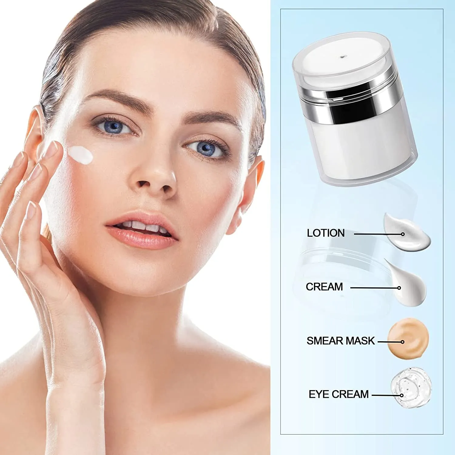 Airless Pump Jar - 0.5 Oz Travel Lotion Container Pump Dispenser for Cream, Refillable Empty Subpackage Jar Vacuum Bottle for Moisturizer, Skincare, Makeup