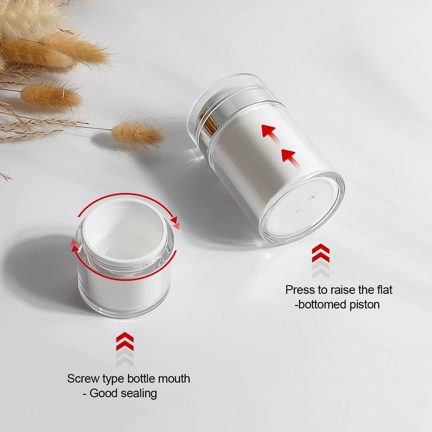 Airless Pump Jar - 0.5 Oz Travel Lotion Container Pump Dispenser for Cream, Refillable Empty Subpackage Jar Vacuum Bottle for Moisturizer, Skincare, Makeup
