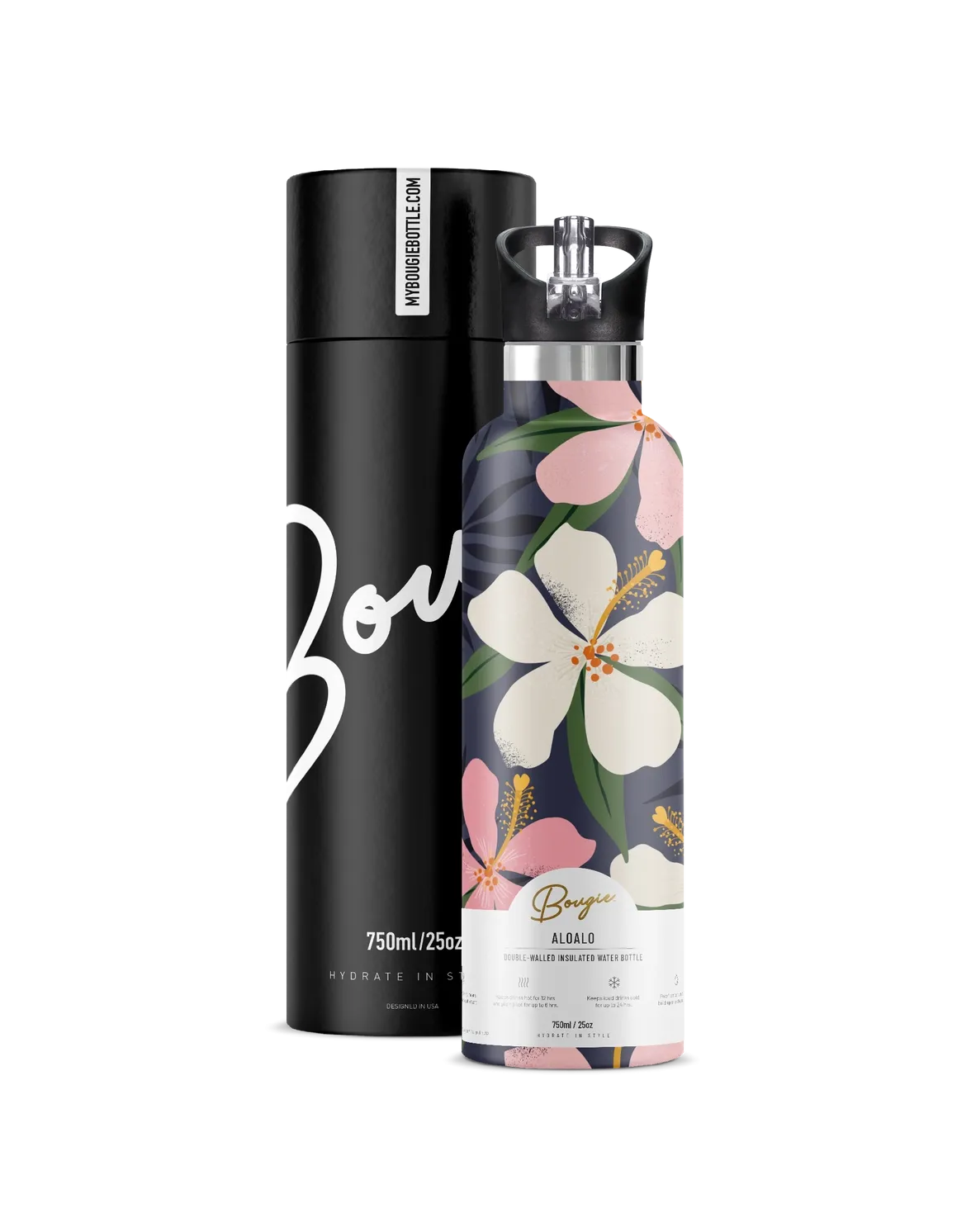Aloalo | Tropical Flower 25 oz Insulated Water Bottle
