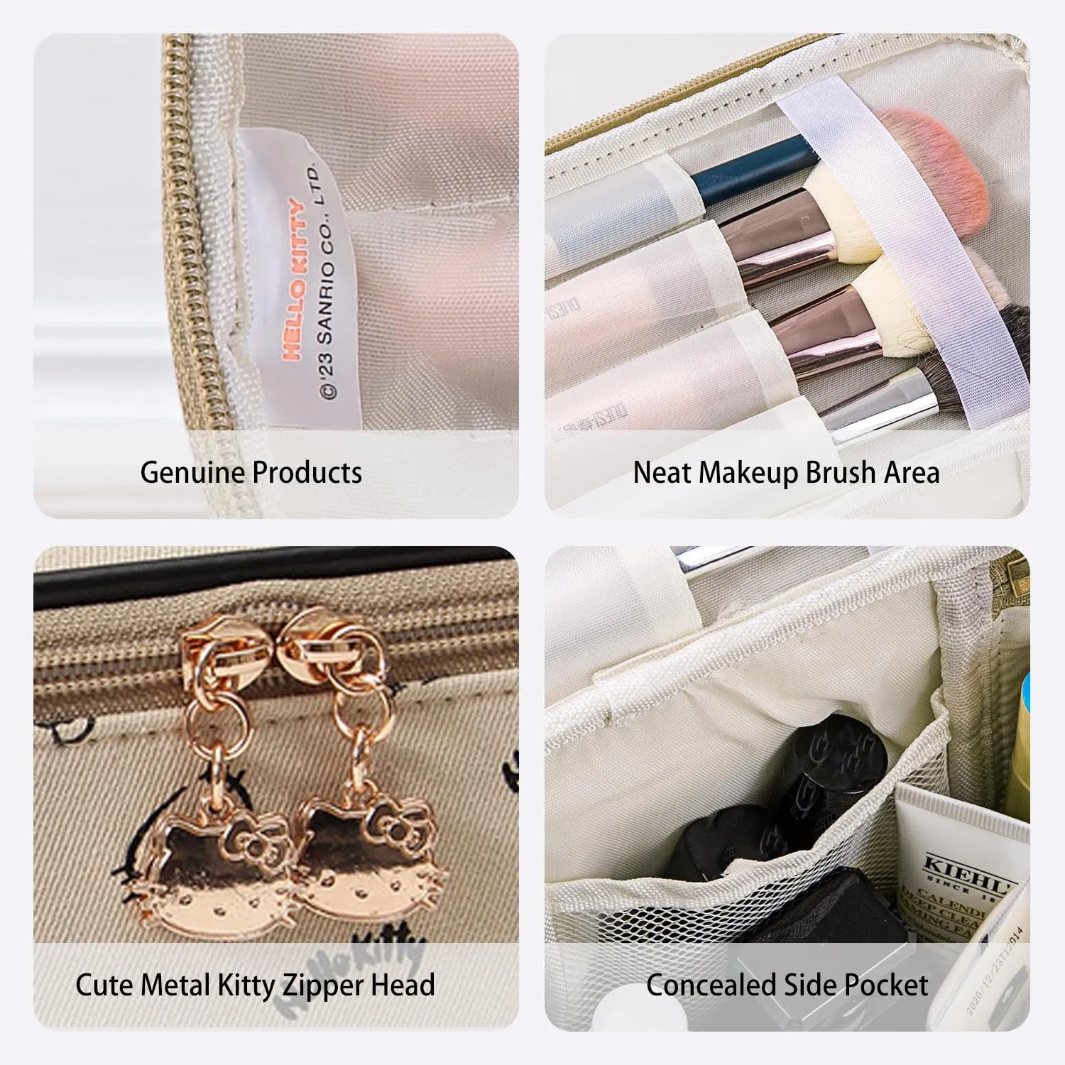 AmBealla Make up Bag Travel Cosmetic Bags Brush Holder Zipper Pouch Case Organizer Cute Organizer Suitable for Purse for Women (Beige Bucket Bag)