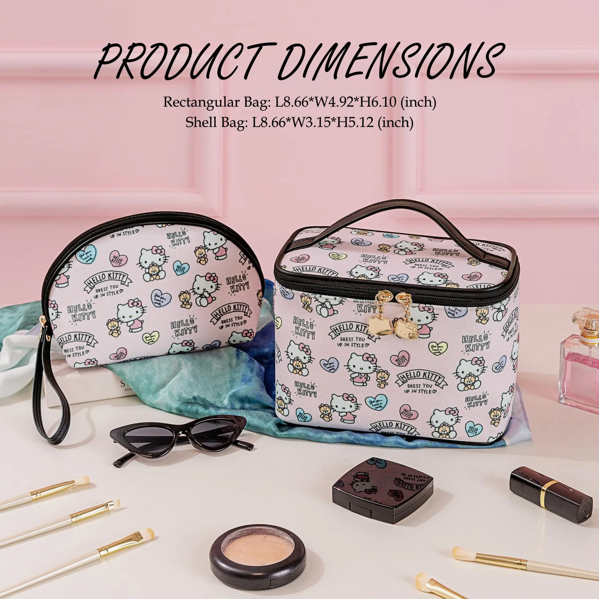 AmBealla Makeup Bag 2PCS with Large Handle Travel Cube Cosmetic Bags Brush Holder Cute Organizer Suitable for Purse for Women (01 Sweet Bear 2PCS)