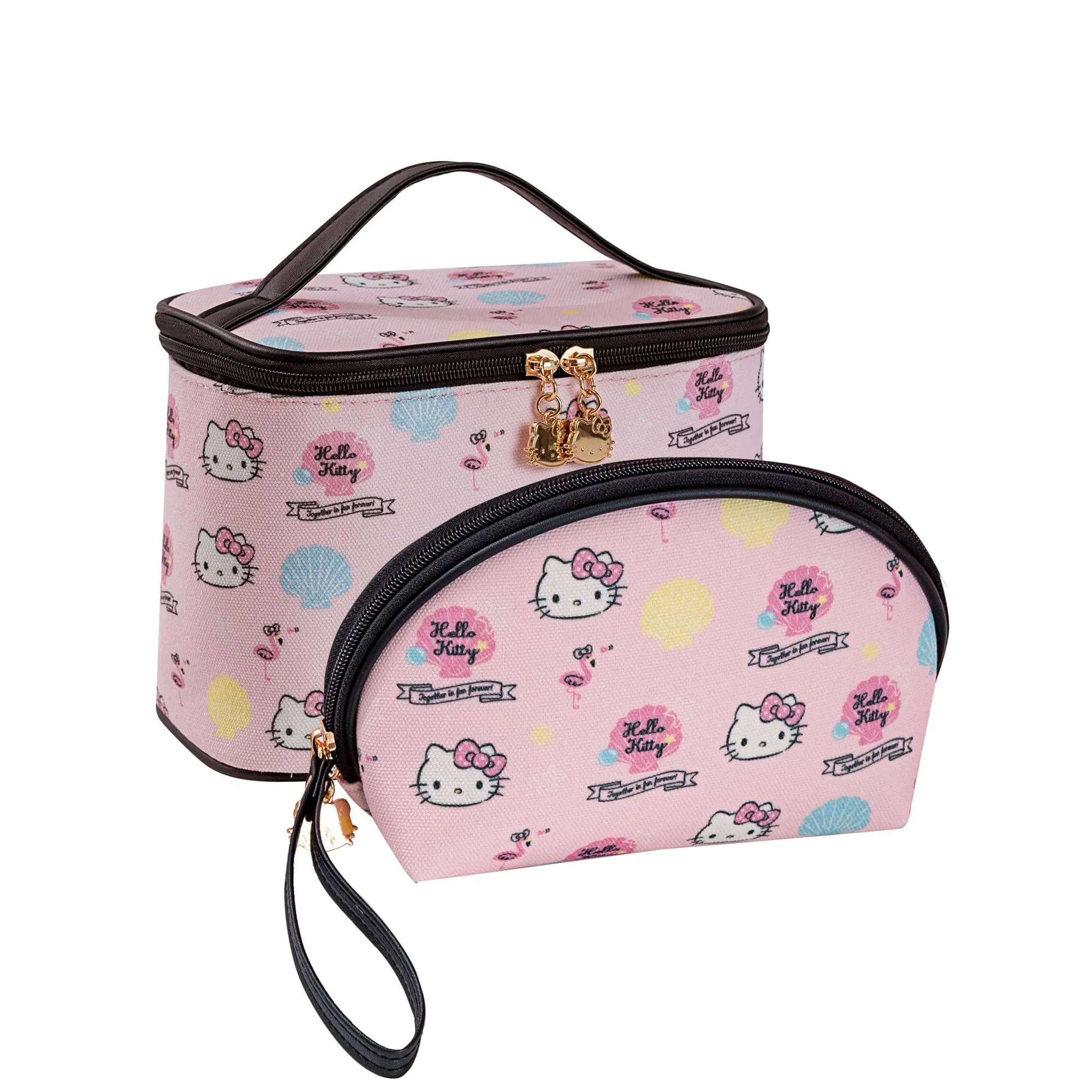 AmBealla Makeup Bag 2PCS with Large Handle Travel Cube Cosmetic Bags Brush Holder Cute Organizer Suitable for Purse for Women (05 Sweet Holiday 2PCS)