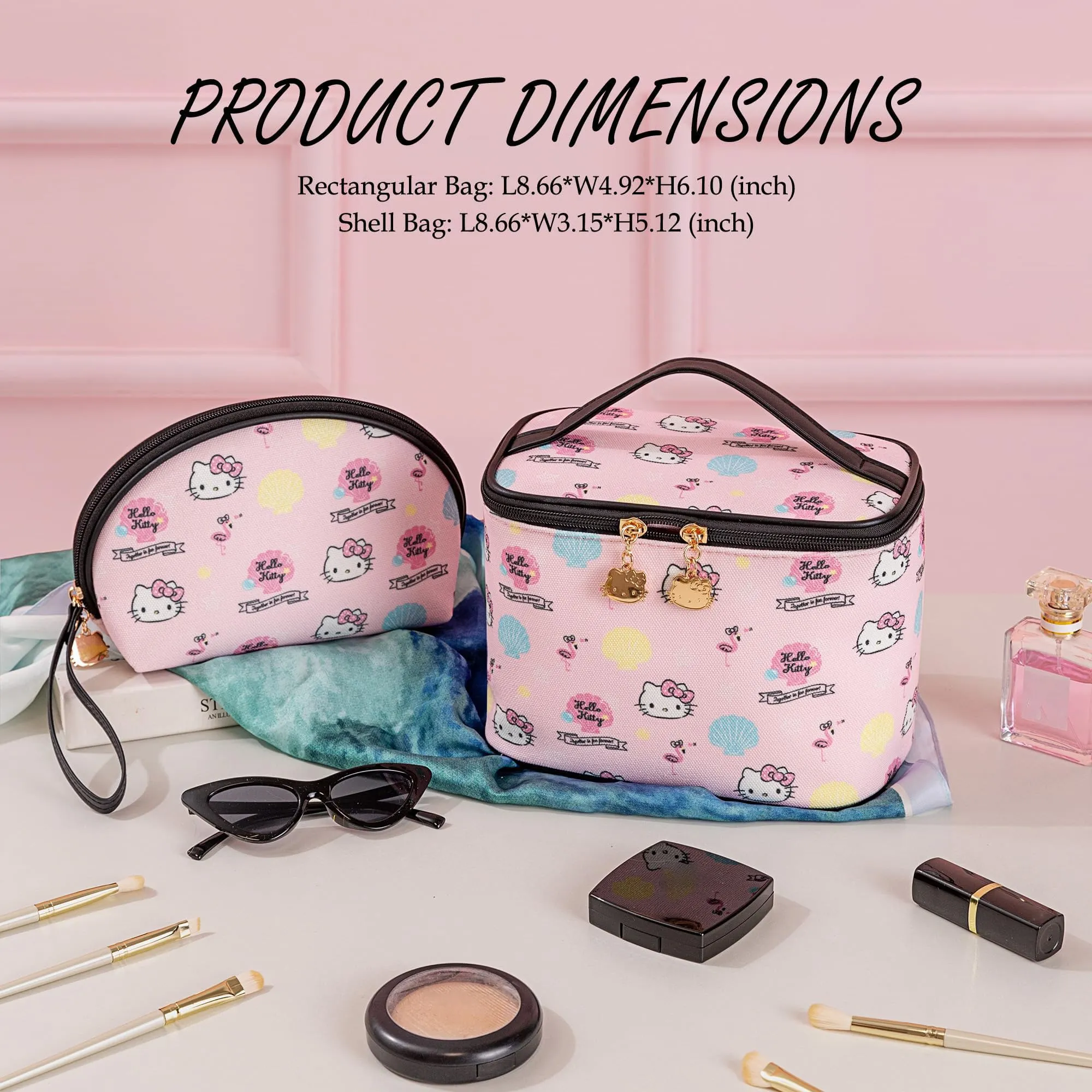 AmBealla Makeup Bag 2PCS with Large Handle Travel Cube Cosmetic Bags Brush Holder Cute Organizer Suitable for Purse for Women (05 Sweet Holiday 2PCS)