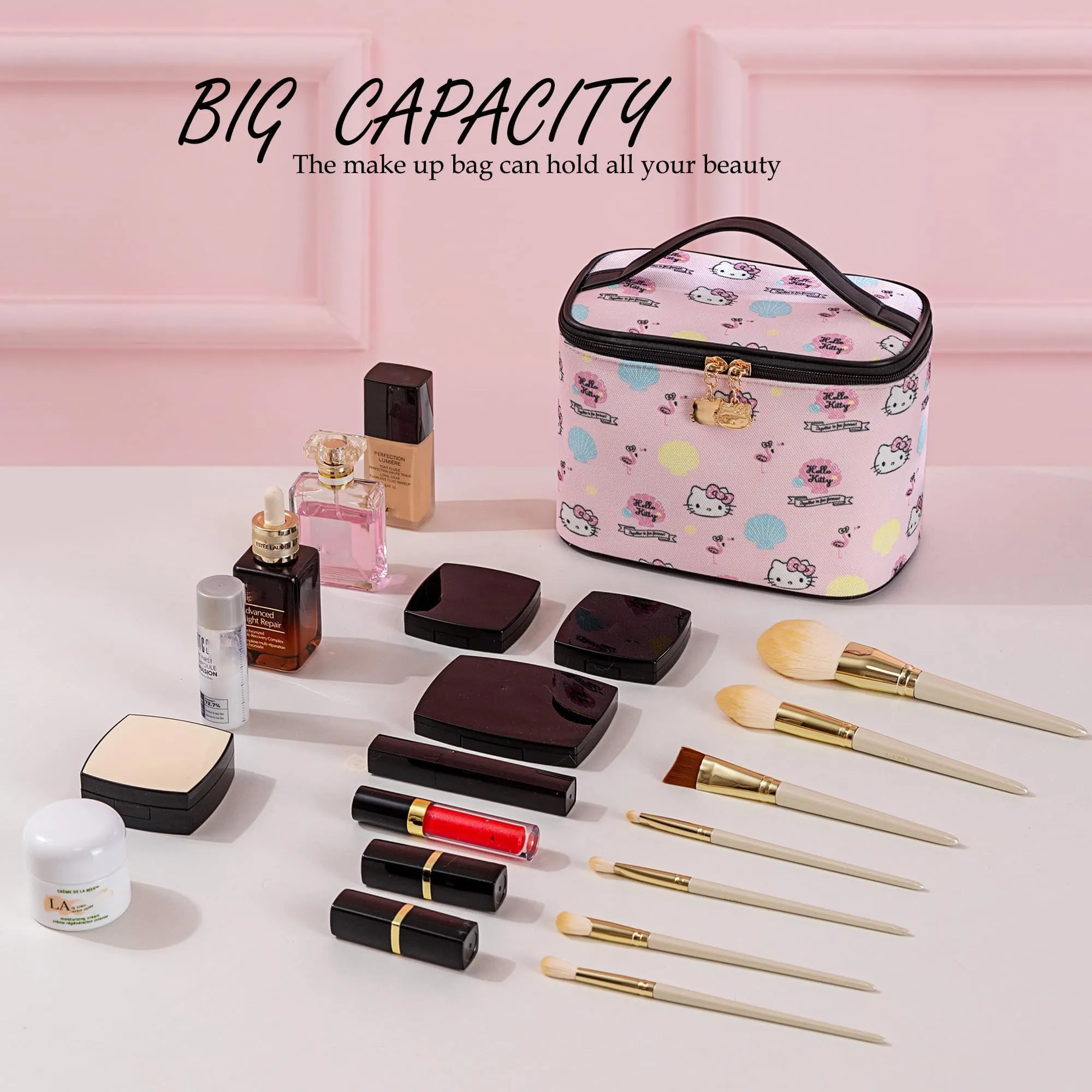 AmBealla Makeup Bag 2PCS with Large Handle Travel Cube Cosmetic Bags Brush Holder Cute Organizer Suitable for Purse for Women (05 Sweet Holiday 2PCS)