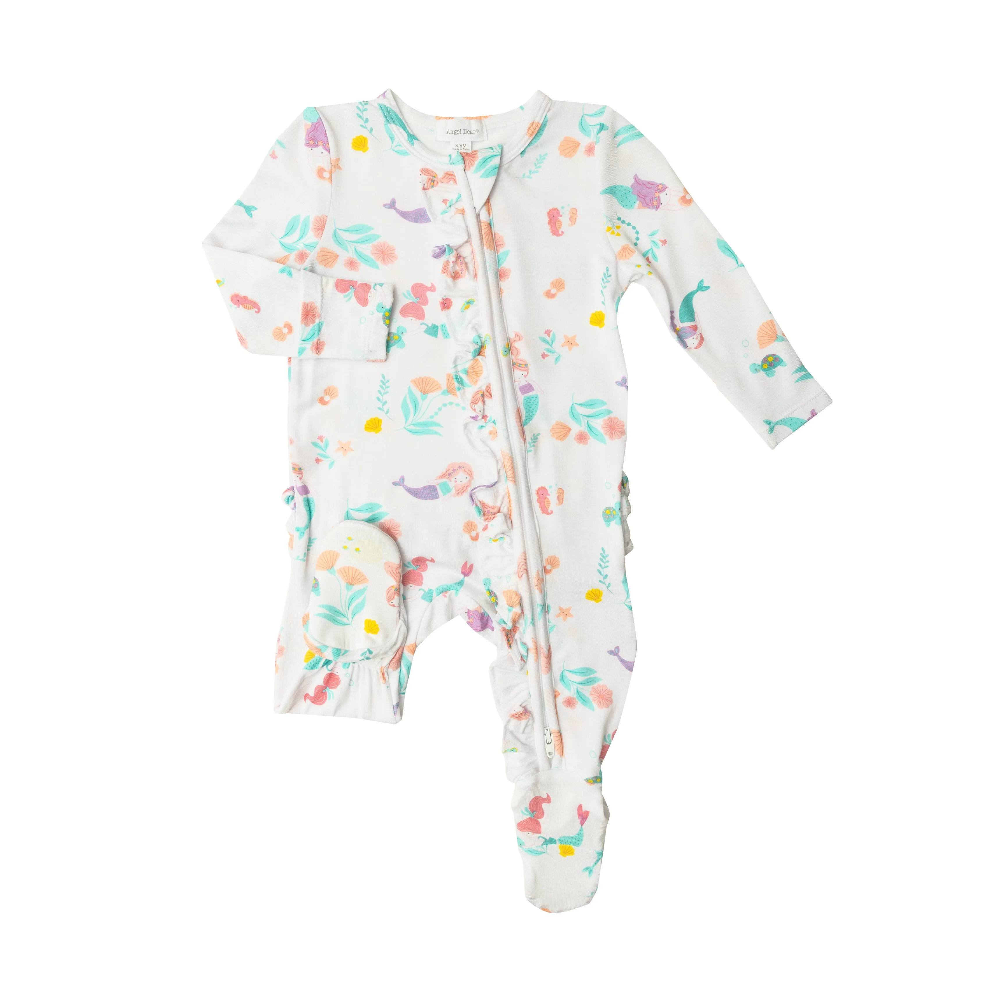 Angel Dear Mermaids Ruffle Front Zipper Footie