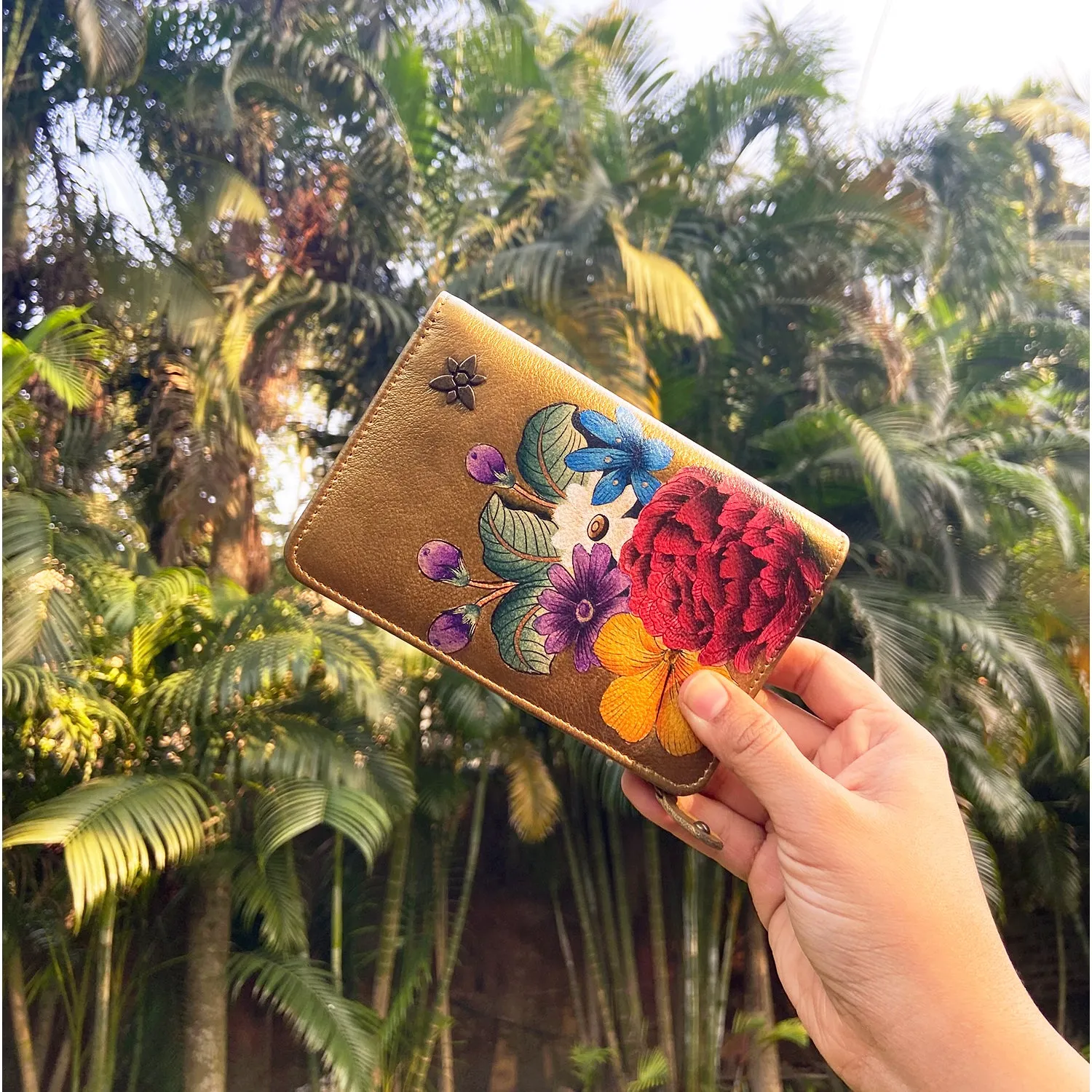 Anuschka Two Fold Small Wallet Dreamy Floral Leather