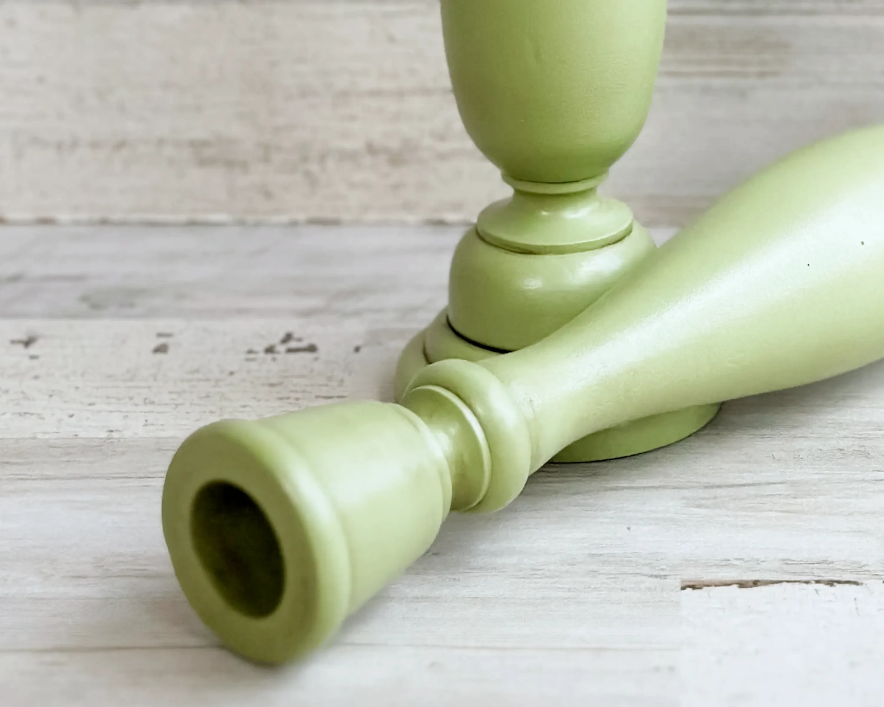 Apple green hand-painted wood candlesticks